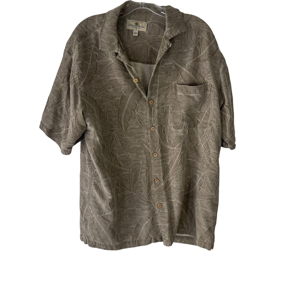 Island Shores Men's Size Large Brown‎ 100% Silk Short Sleeve Button Up